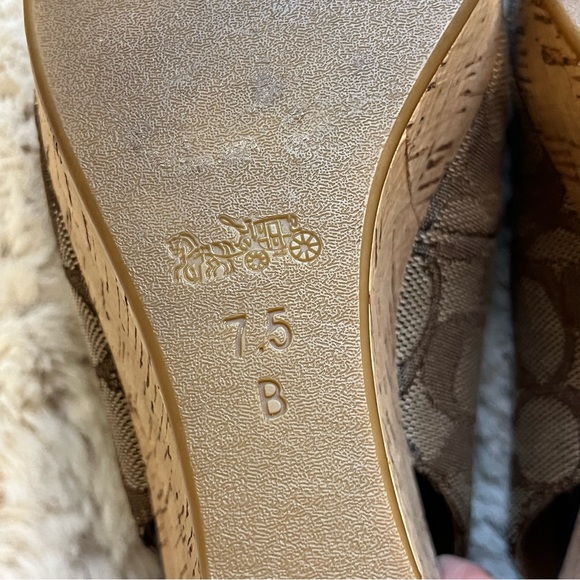 Coach Ferry Logo Monogram Canvas Slingback Cork Wedge - Picture 8 of 11
